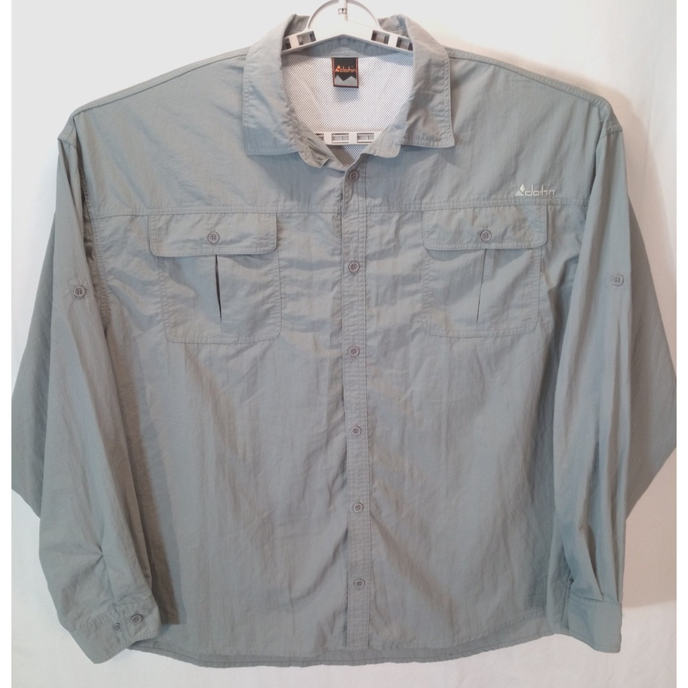 Clothin Men's Button Down Long Sleeve Fishing Outdoor Shirt, 3XL, Gray